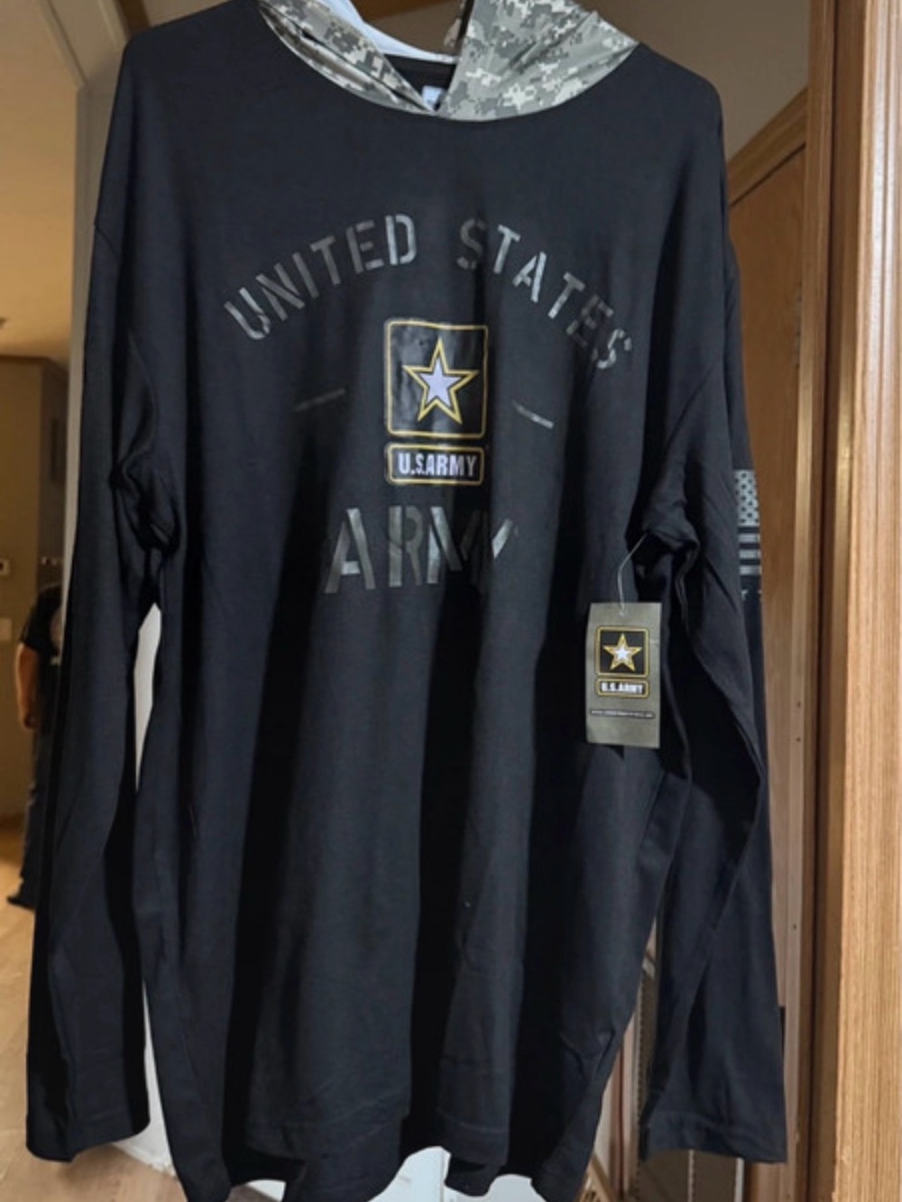 U.S. Army Black Pullover Hoodie with Camo Hood Lining